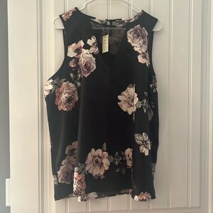 Blank satin-y tank with pink flowers.